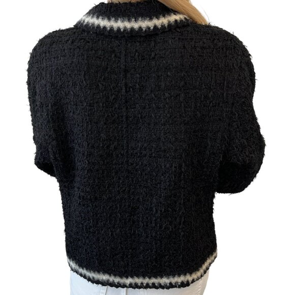 CHANEL Vintage 98A CC Logo Button Tweed Jacket #38 Black White Wool [106482] - Picture 4 of 12